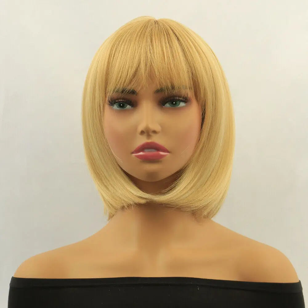 Women's Wig Golden Gradient Wave Short Straight Hair Synthetic Wigs 12inch