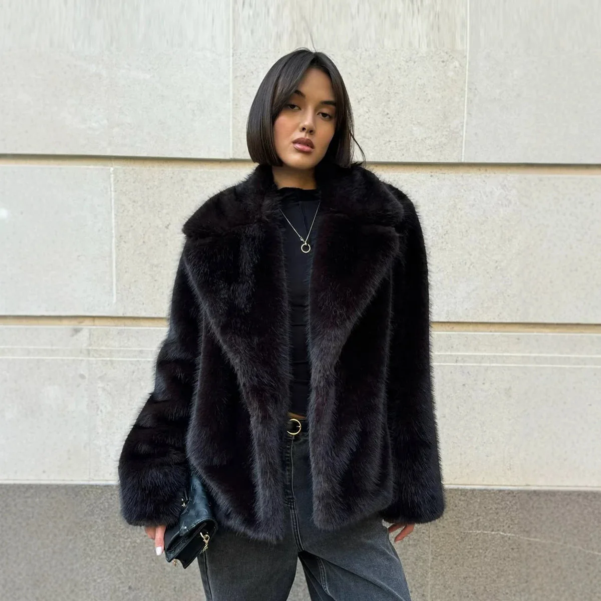 Women Faux Fox Fur Coats Jacket Elegant Work Outerwear Turn Down Collar Jackets Full Sleeve Coat Thick Warm Y2k Streetwear 2026