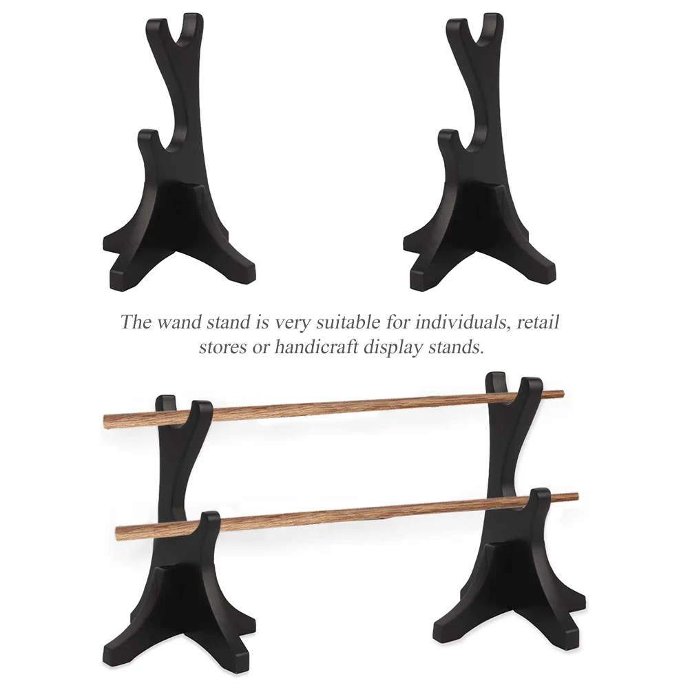 

2pcs Wand Display Stand Holder Durable Practical Simple Black Decor Lightsaber Flute Craft Sword Prop Rest Rack Wooden