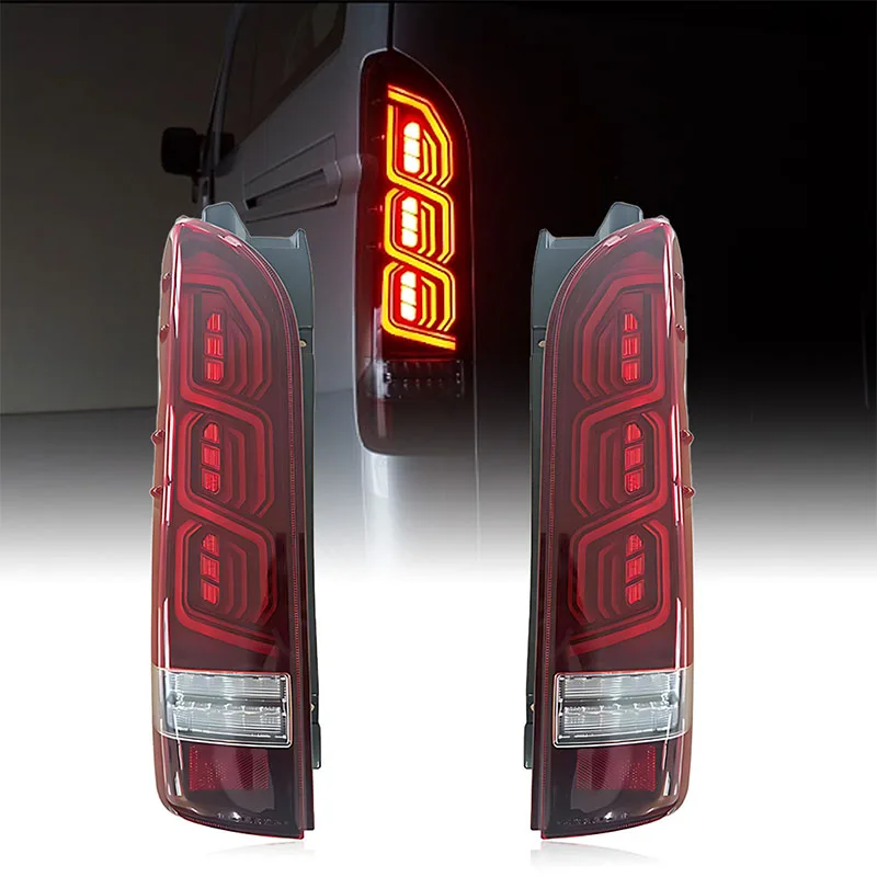 

For Toyota Hiace H200 (2005-2018 models) and Hiace H300 (2019-2024 models) LED Tail Lights with Water Wave Flow Light Effect
