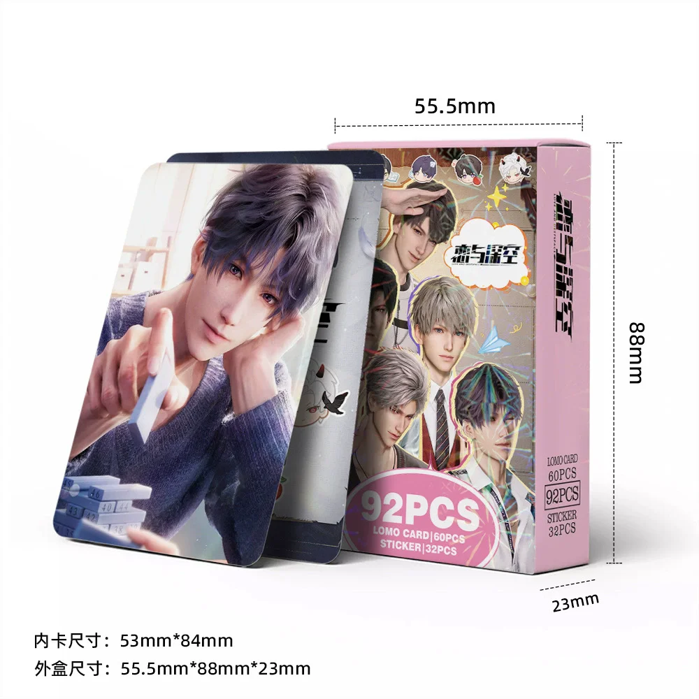 92Pcs/Set Love and Deep Space Laser LOMO Cards -  Sylus Zayne Xavier Rafayel Characters Holographic Photo Cards with Stickers
