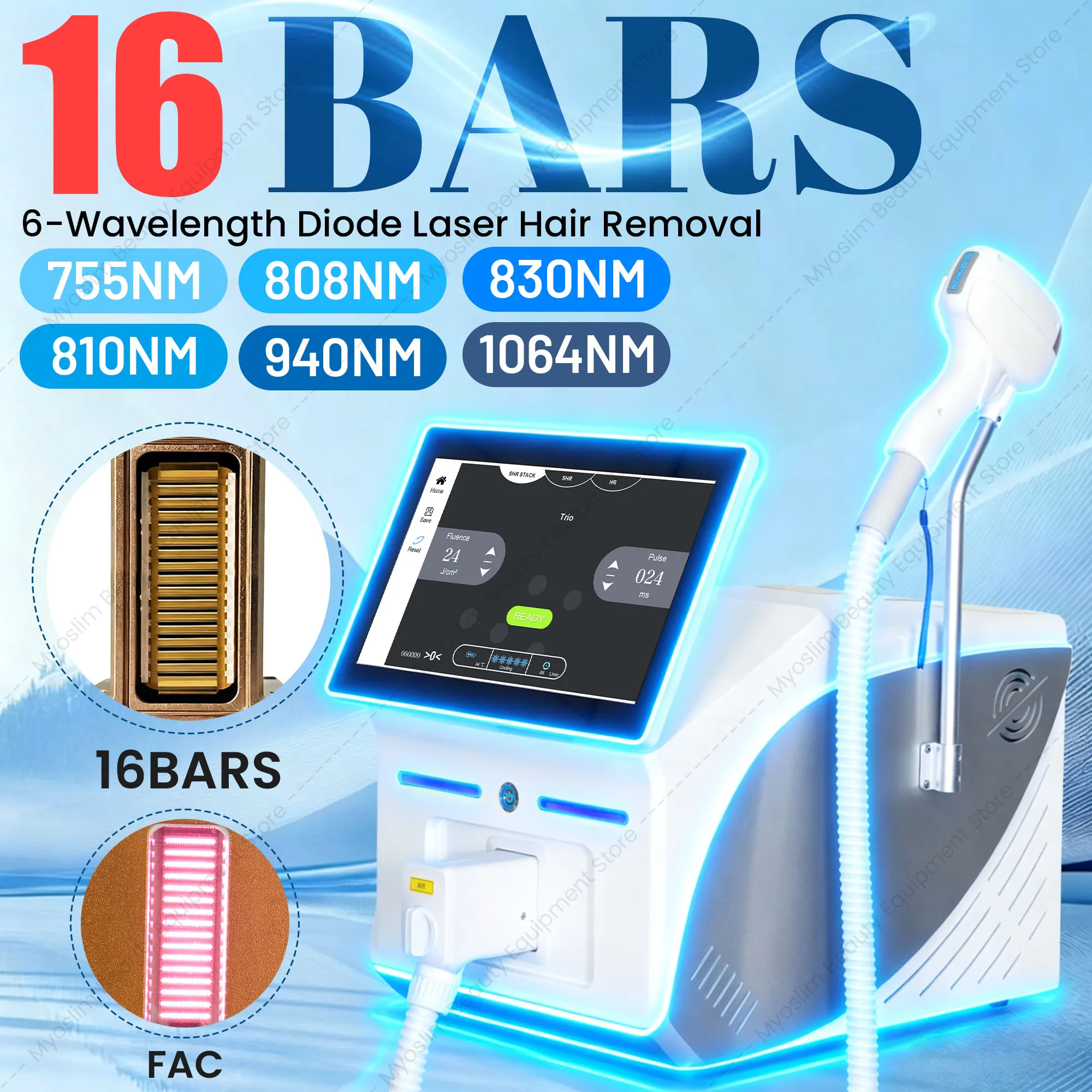 FAC Diode Laser Hair Removal Machine 60M Shots with Sapphire Ice Cooling Foldable Touch Screen for Salon Professional Epilator