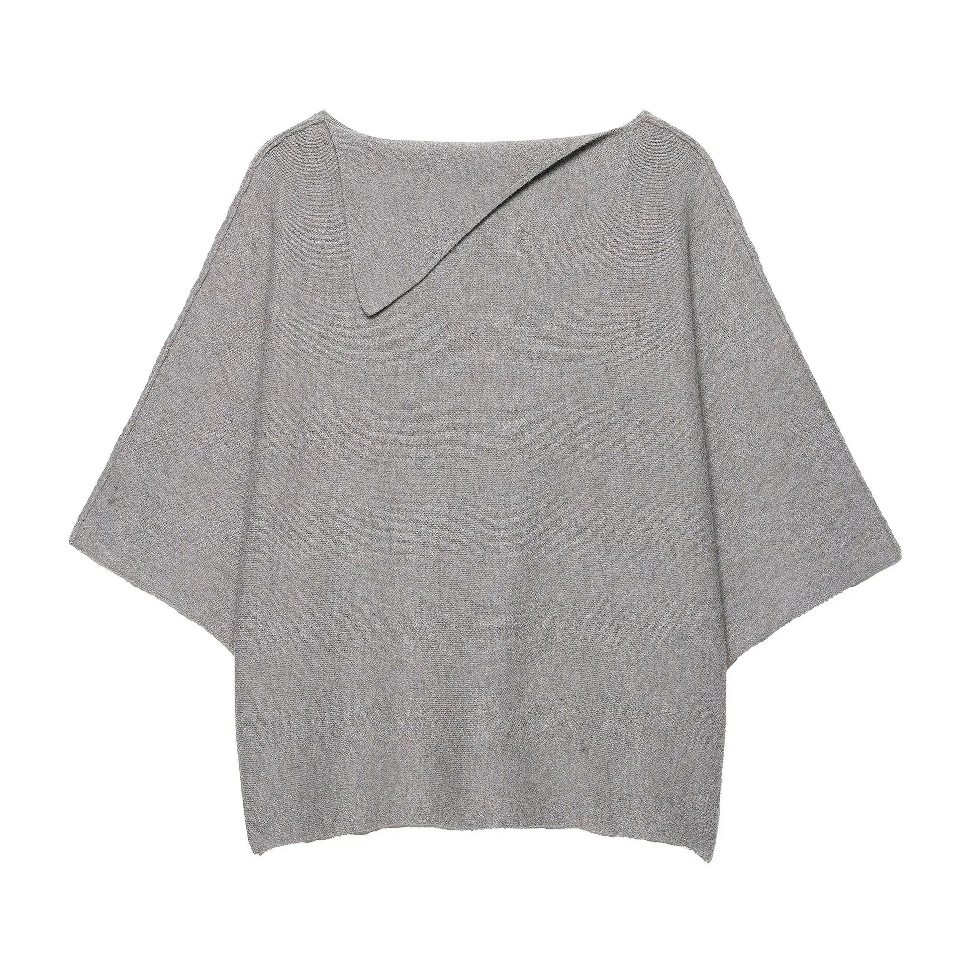 Jupe tricotée décontractée pour femmes, costumes asymétriques, col rabattable, manches longues, pull + taille élastique, jupe Midi d'automne