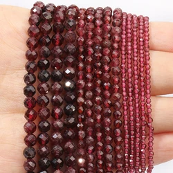 Cuentas de gemas de granate Natural, abalorios sueltos redondos facetados para fabricación de joyas, accesorios de pulsera Diy, 2mm, 3mm, 4mm, venta al por mayor