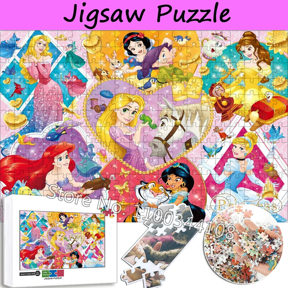 

Disney Princess Jigsaw Puzzle 35/300/500/1000 Pieces Puzzles Cinderella Snow White Ariel Picture Assembling Toys Collections