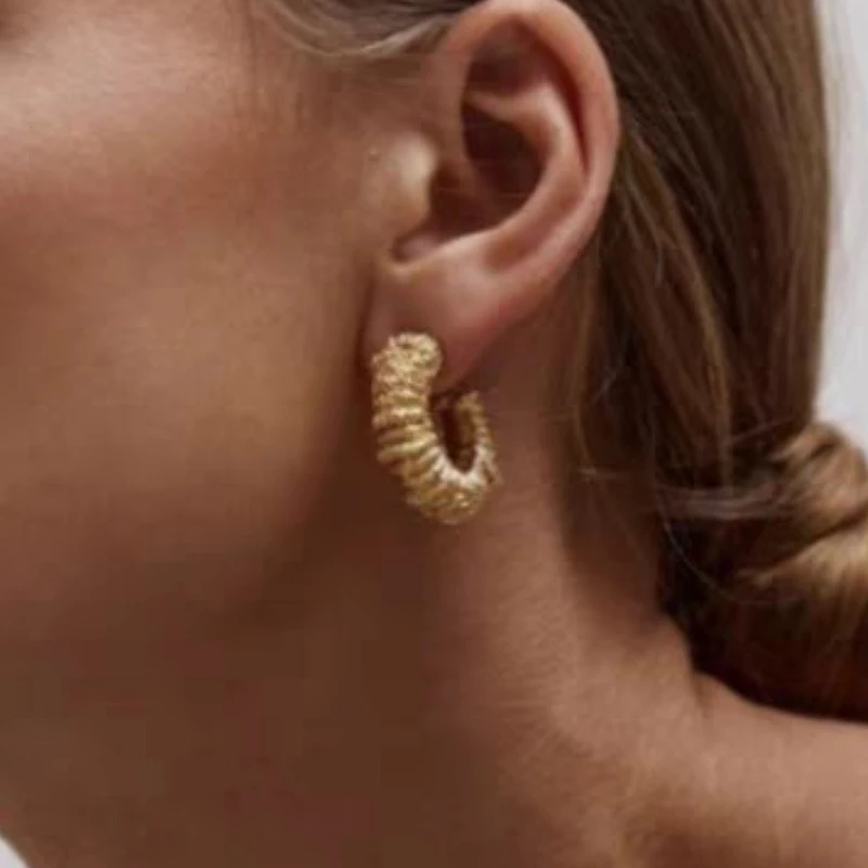 Fashion Jewelry Vintage Temperament Metal Texture Hoop Earrings For Women Party Gifts Simply Design Ear Accessories Hot Sale