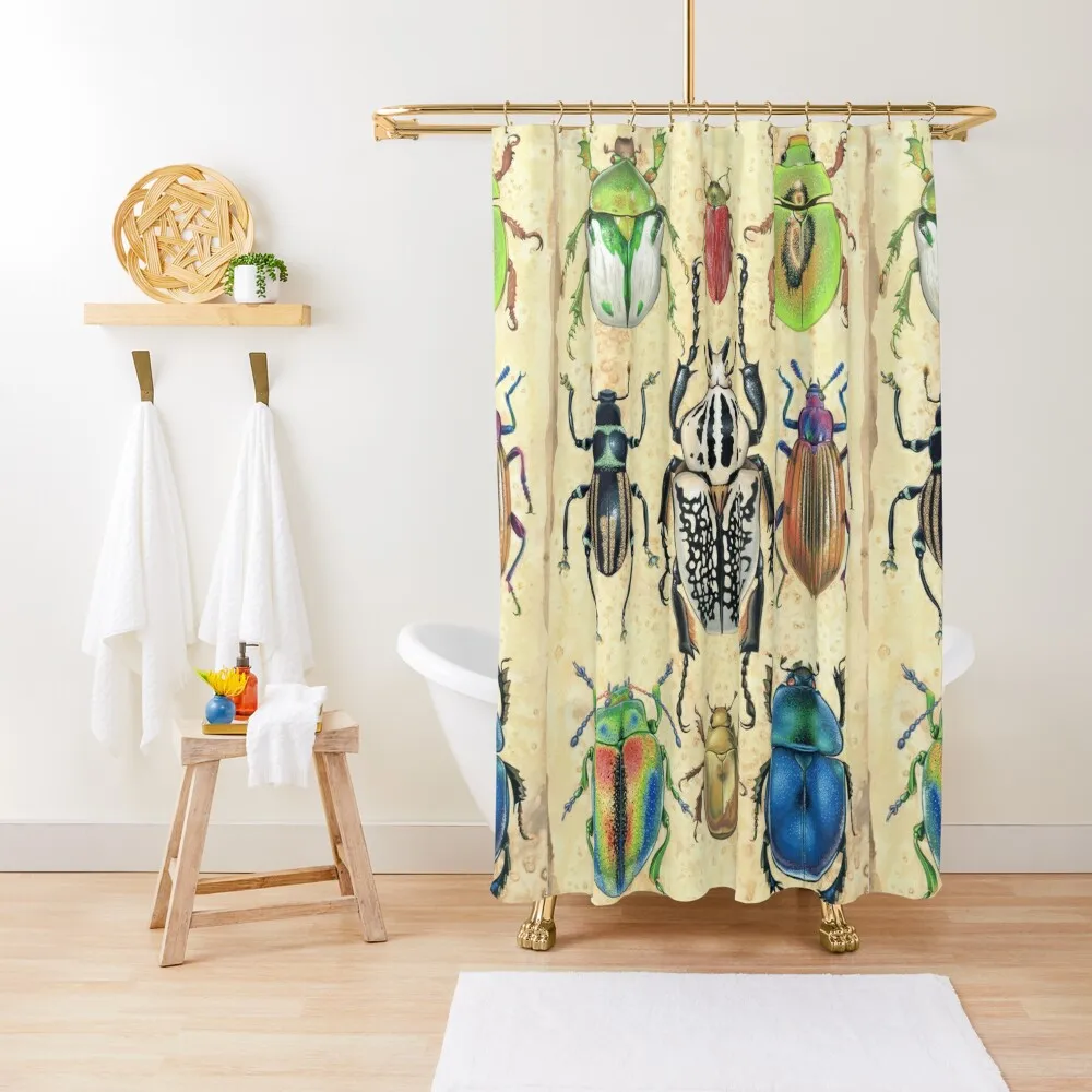 

Vintage style beetle illustration Shower Curtain Bathroom Showers Bathroom Box Bathroom Fabric Curtain