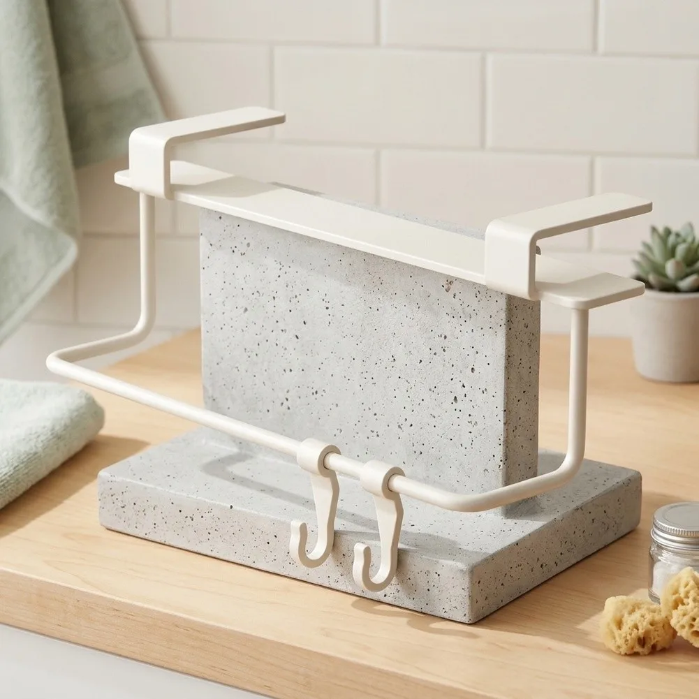 Towel Rack Under Cabinet No Drill Setup for Bathroom 30.3x3x7cm Space Saving Organizer with Adjustable Hook Spacing