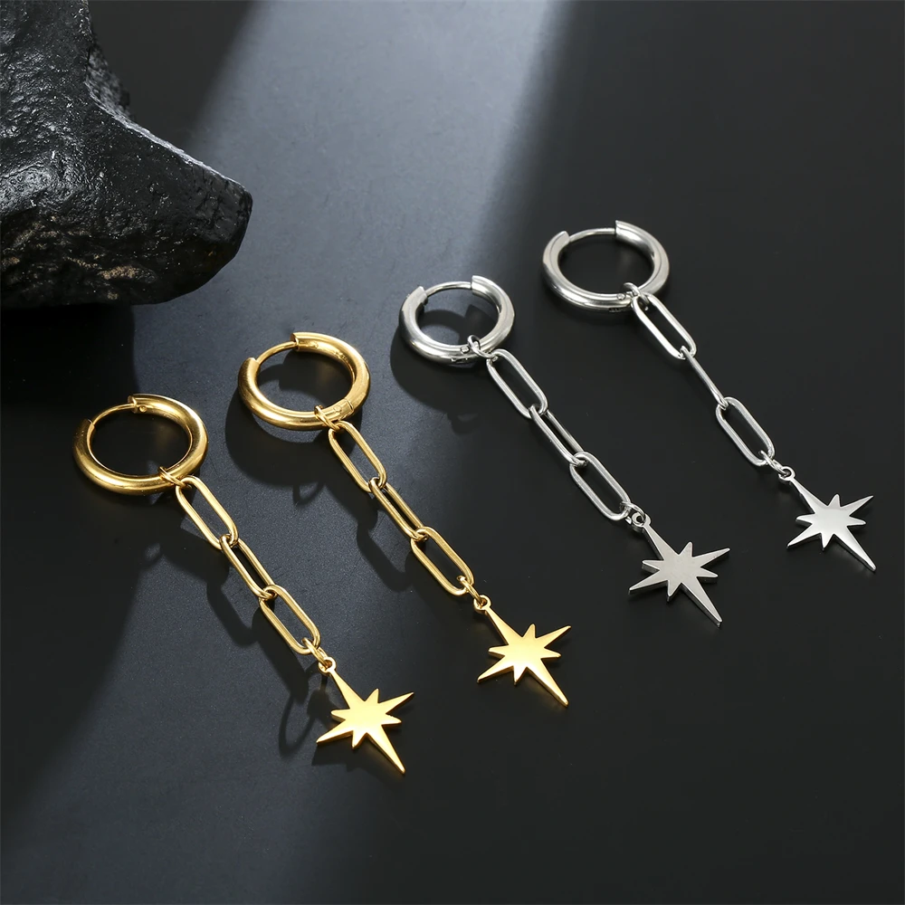 Amaxer Stainless Steel Earrings Polaris Pendants Tassel Chain Kpop Star Charm Earrings For Women Girl Punk Gothic Jewelry Gift