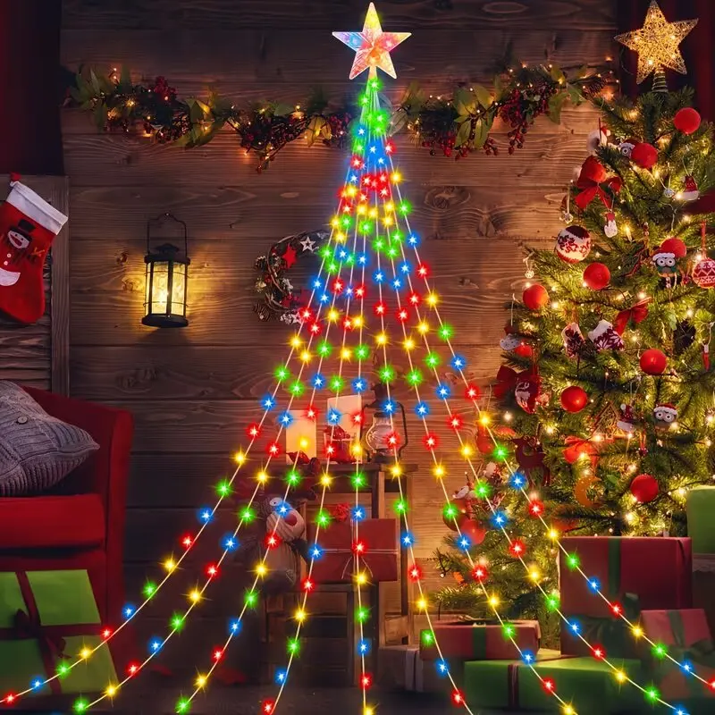 USB Christmas Star Waterfall Lights 3M 282LED 8 Modes Remote Control LED String Lights for Christmas Tree Party Home Decoration