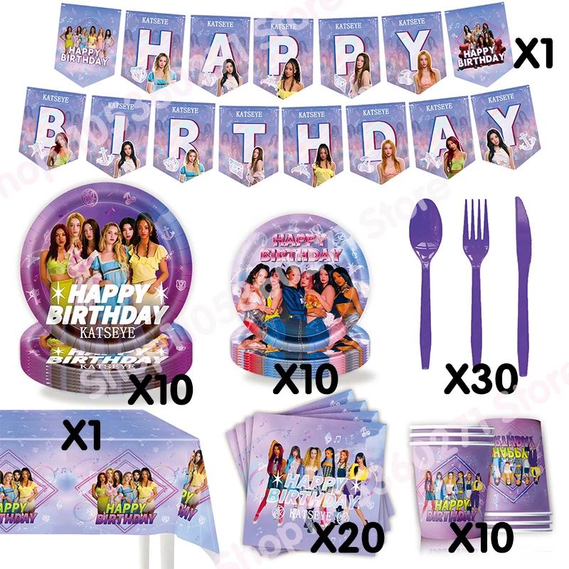K-Katseye Verjaardagsdecoratie Kpop Girl Group Servet Ballon Beker Plaat Tafelkleed Banner Voor Meisjes Festival Party Fans Cadeau