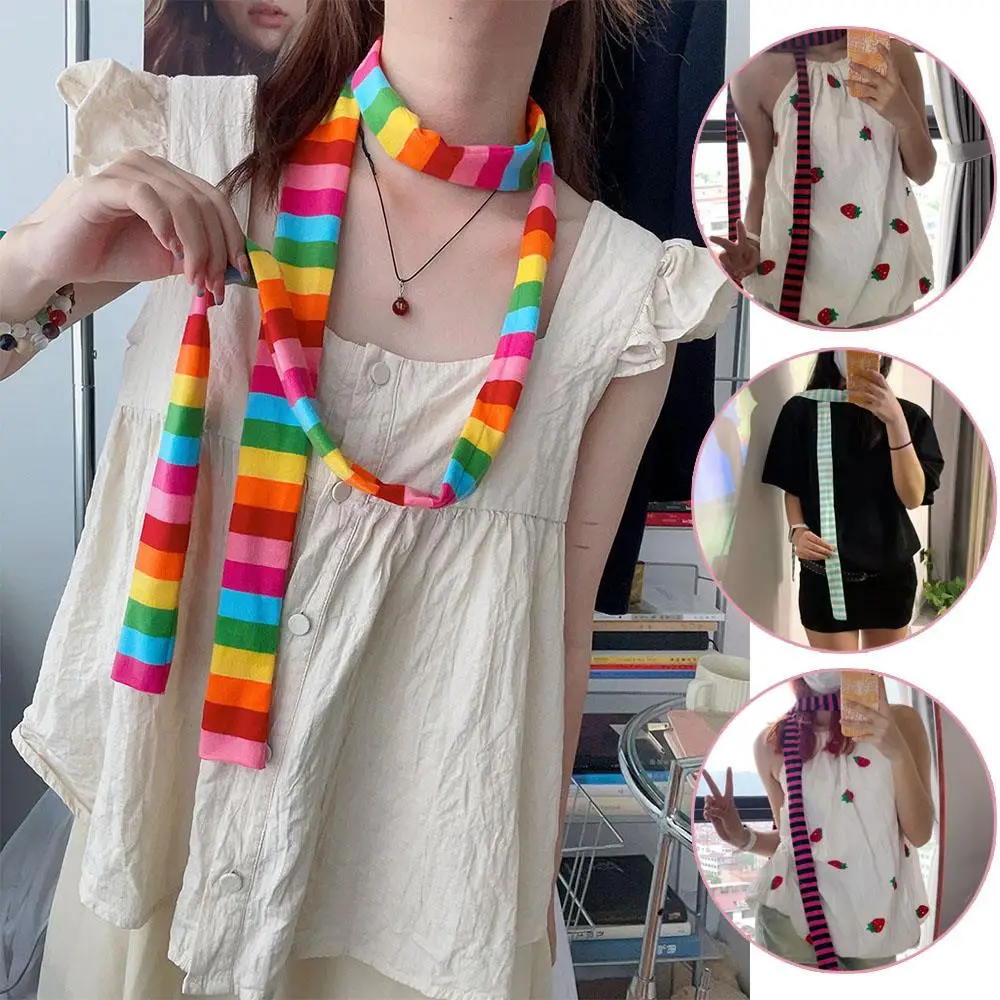 

Hot Cotton Stripe Knitted Scarves Unisex Street Cool Scarve Y2k Girl Knitted Neckerchief Soft Long thin Decorative Scarf
