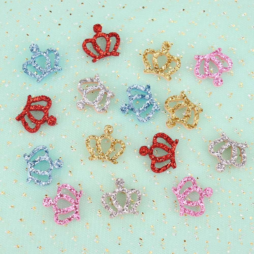 50Pcs 17mm Glitter Crown Confetti Patches Applique DIY Headwear Clip Baking Wrap Scraphbook ShowcaseTable Decoration Accessory