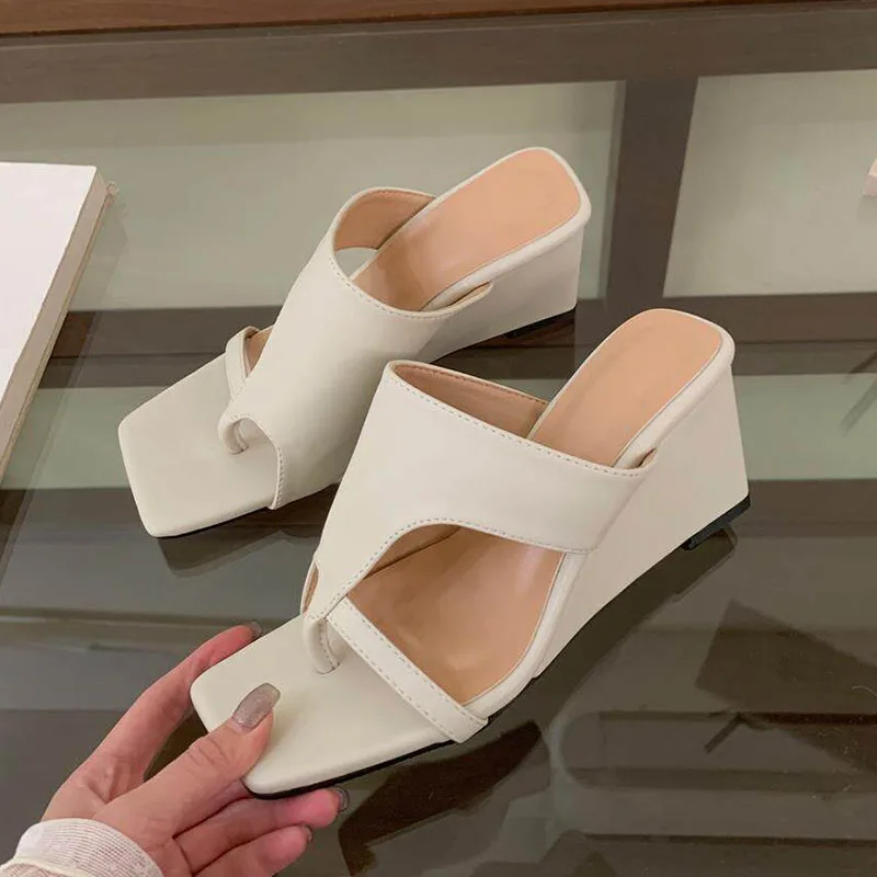 

BOMENDUI 2026 Summer New Brand Women Slipper Fashion High Wedge Heel Ladies Elegant Slides Open Toe Slip On Dress Sandal Shoes