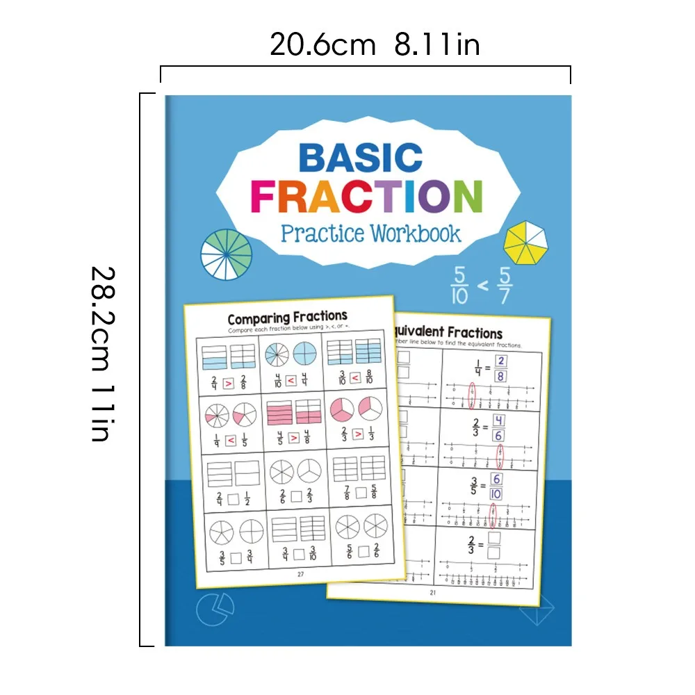 Math Workbook for Kids Ages 5-8 Math:Basic Fraction Addition and Subtraction Practice Workbook