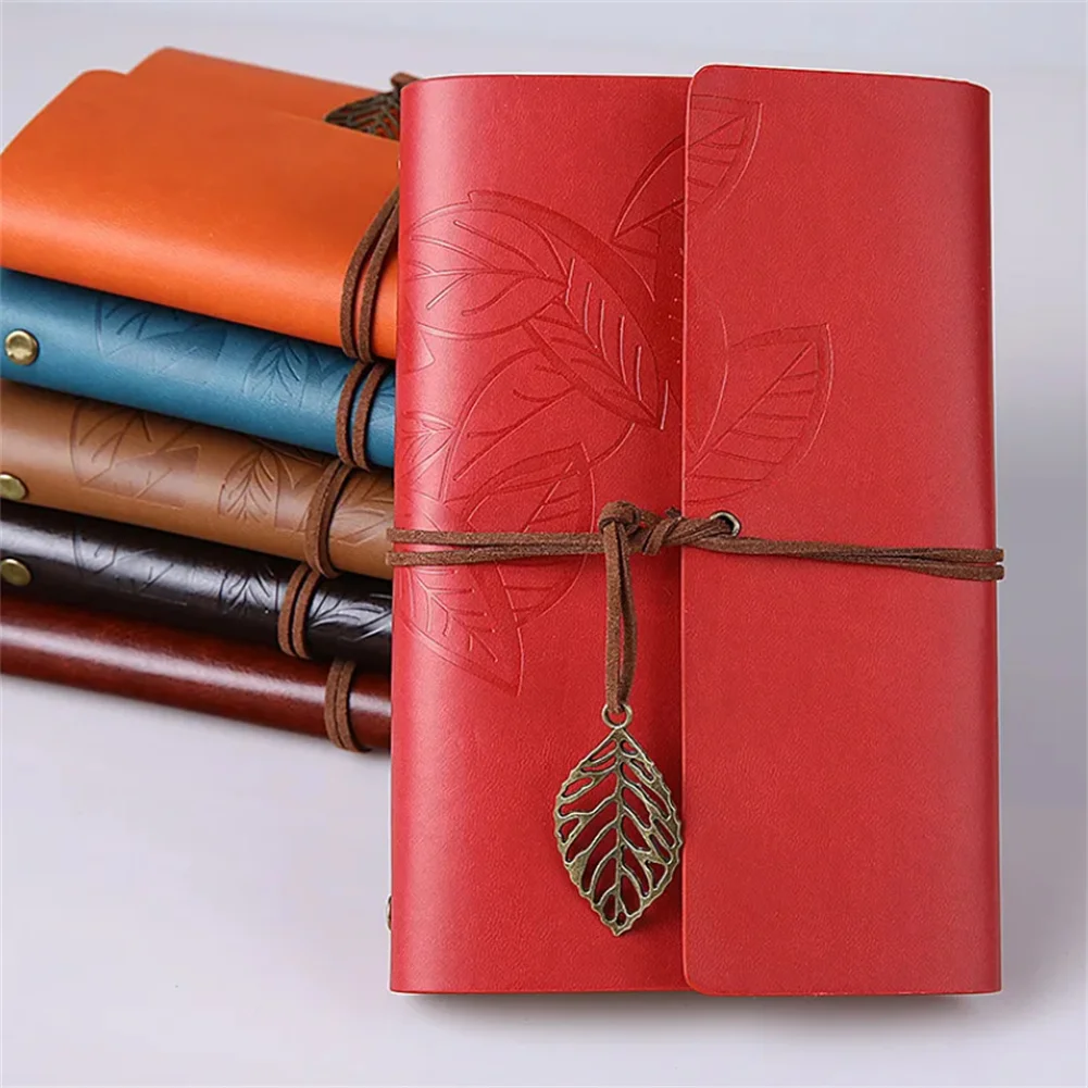 Leather Writing Journal Notebook Vintage Leaf Pendant Blank String Diary Notepad Sketchbook Retro Pendants Writing Stationery