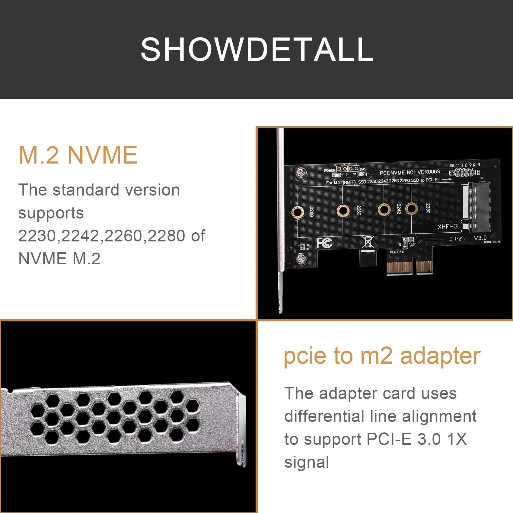 N82R Schede aggiuntive Adattatore PCIE a M2 PCI Express 3.0 X1 a NVME SSD M2 PCIE Raiser Adattatore Supporto 2230 2242 2260 2280 M.2 SSD