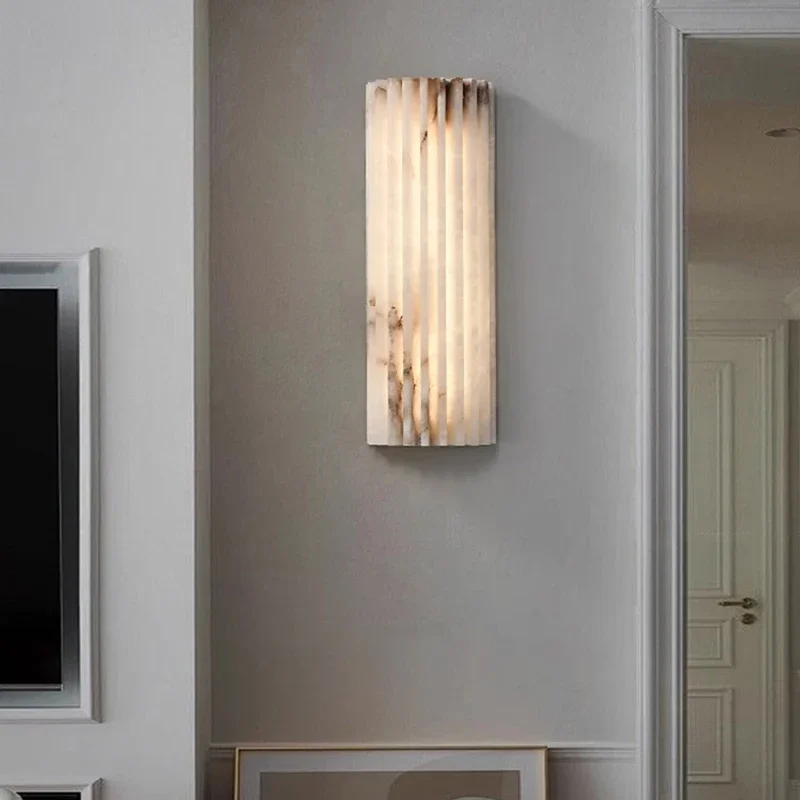 Creative Real Marble LED Wall Lamp Art Deco Room Decoration Sconce Parlor Restaurant Hotel Bathroom Stone Lighting