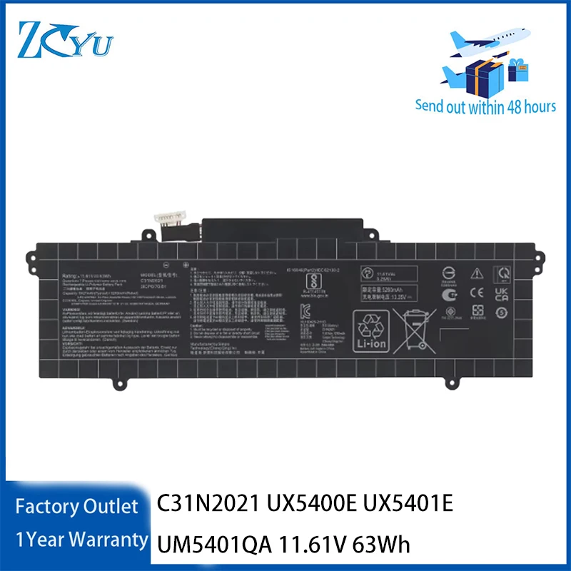 

C31N2021 Battery for ASUS ZENBOOK 14X OLED UX5400E UX5401E UM5401QA 11.61V 63Wh