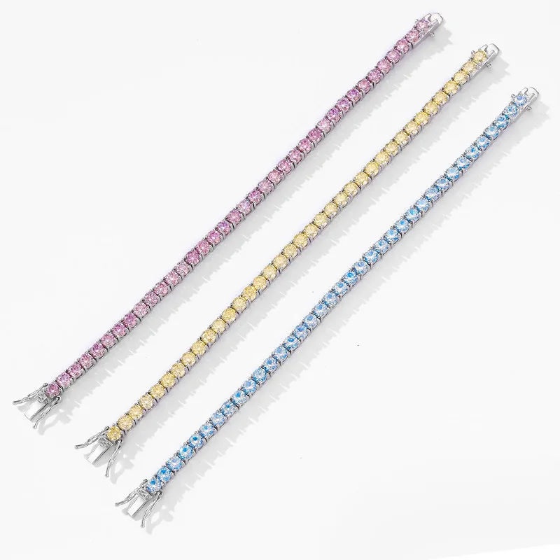 

Luxury Solid Platinum PT950 Women's 3mm 4mm Yellow Light Blue Pink Moissanite Diamond Bracelet Full Diamond Tennis Bracelet