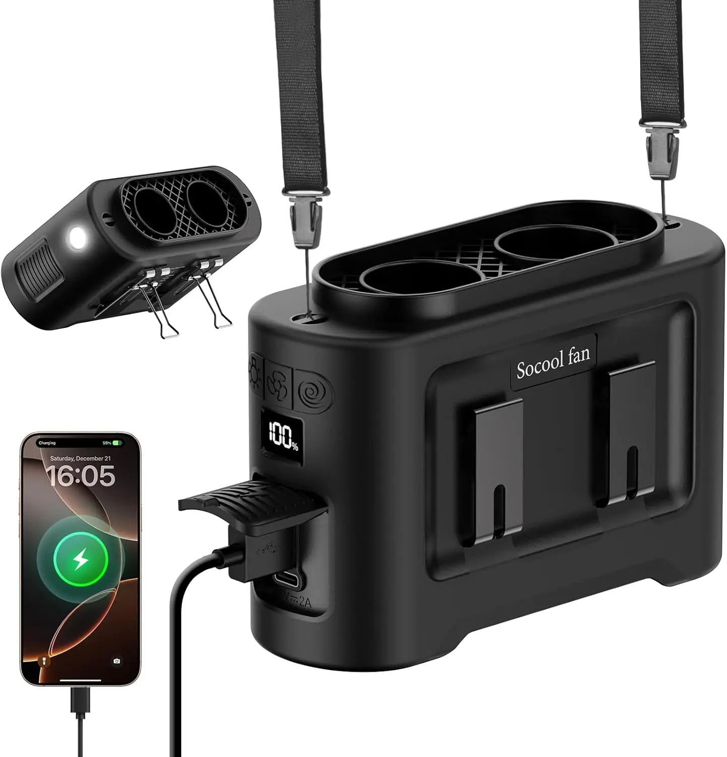 nouveau-modele-2026-socool-14500mah-ventilateur-portable-a-clipser-sur-la-ceinture-rechargeable-double-sortie-d'air