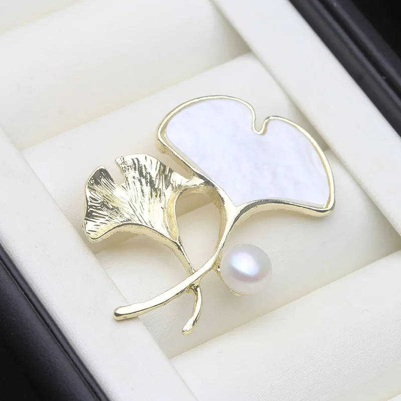 

Trendy Natural Freshwater Pearl Brooches For Women,Leaf White Pearl Brooch Wife Mother Birthday Gifts
