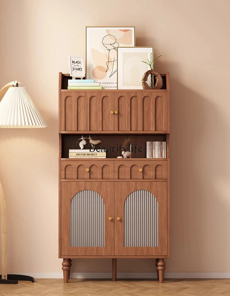 

Solid wood retro dining side cabinet integrated against the wall French antique storage wine cabinet