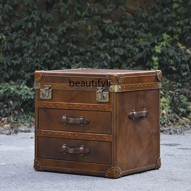American Country Retro Bedside Table Living Room Leather Suitcase Decorative Cabinet B & B Coffee Table