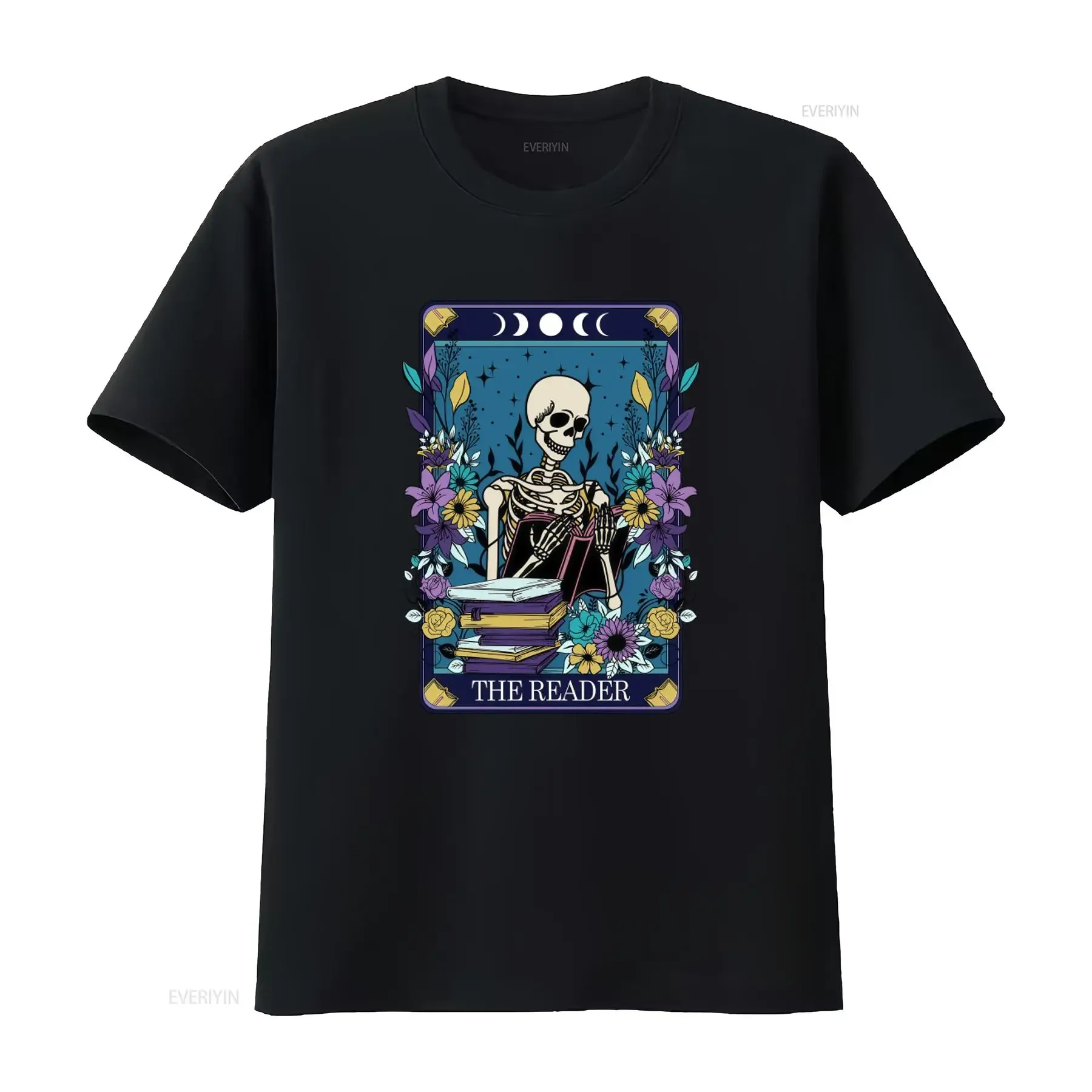 The Reader Tarot Card T Shirt Halloween Bookish Witchy Mystical Literature Skeleton Librarian vintage Washed Soft Stretched