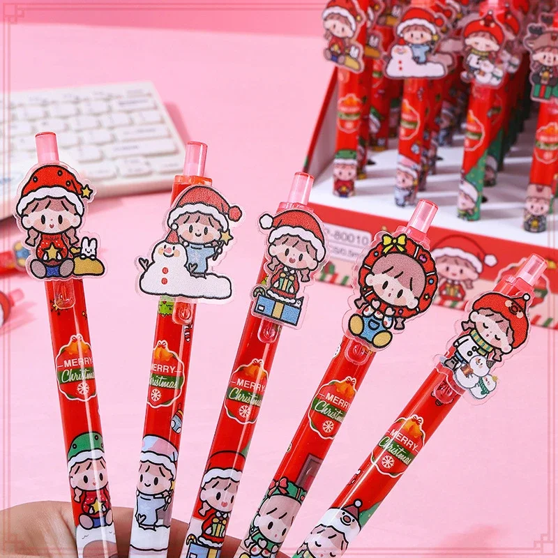 48 Pcs Wholesale High-Quality Black Ink Press Gel Pens in Creative Christmas Cartoon Style