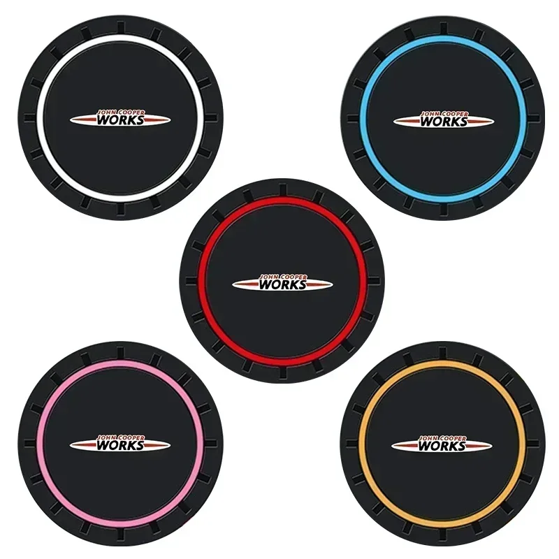 

/2PCS Car Coasters Water Cup Slots Non/Slip Mat Waterproof Cup Pad For MINI JCW WORKS R55 R56 F55 F56 R57 R58 R59 R60 R50 R53 R5