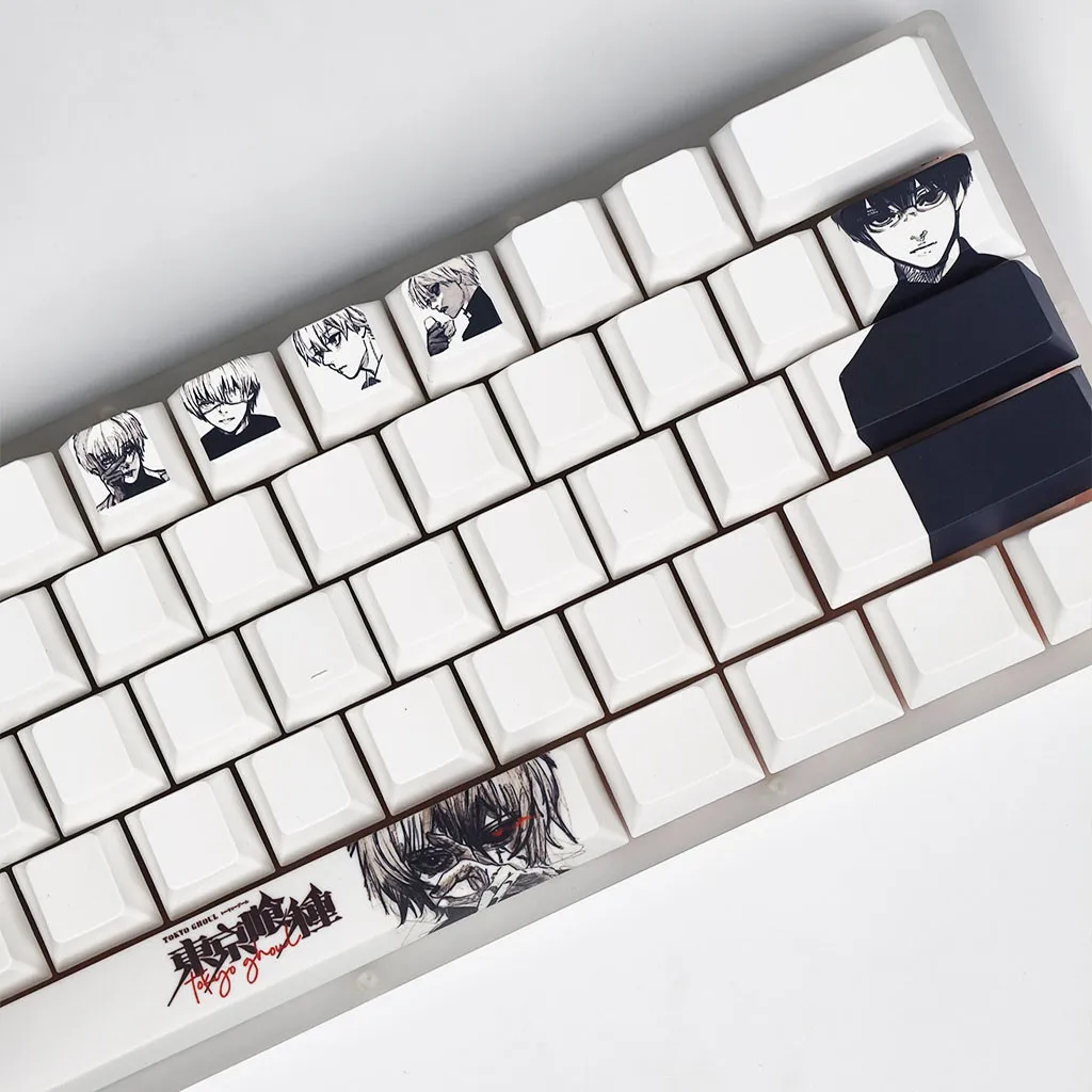 MAIMOOO – zestaw 12 nakładek na klawisze z motywem Kaneki Ken, profil Cherry, materiał PBT, technologia sublimacji termicznej, nakładki na klawisze do klawiatury mechanicznej, postać z anime Tokyo Ghoul. — zdjęcie produktu 4