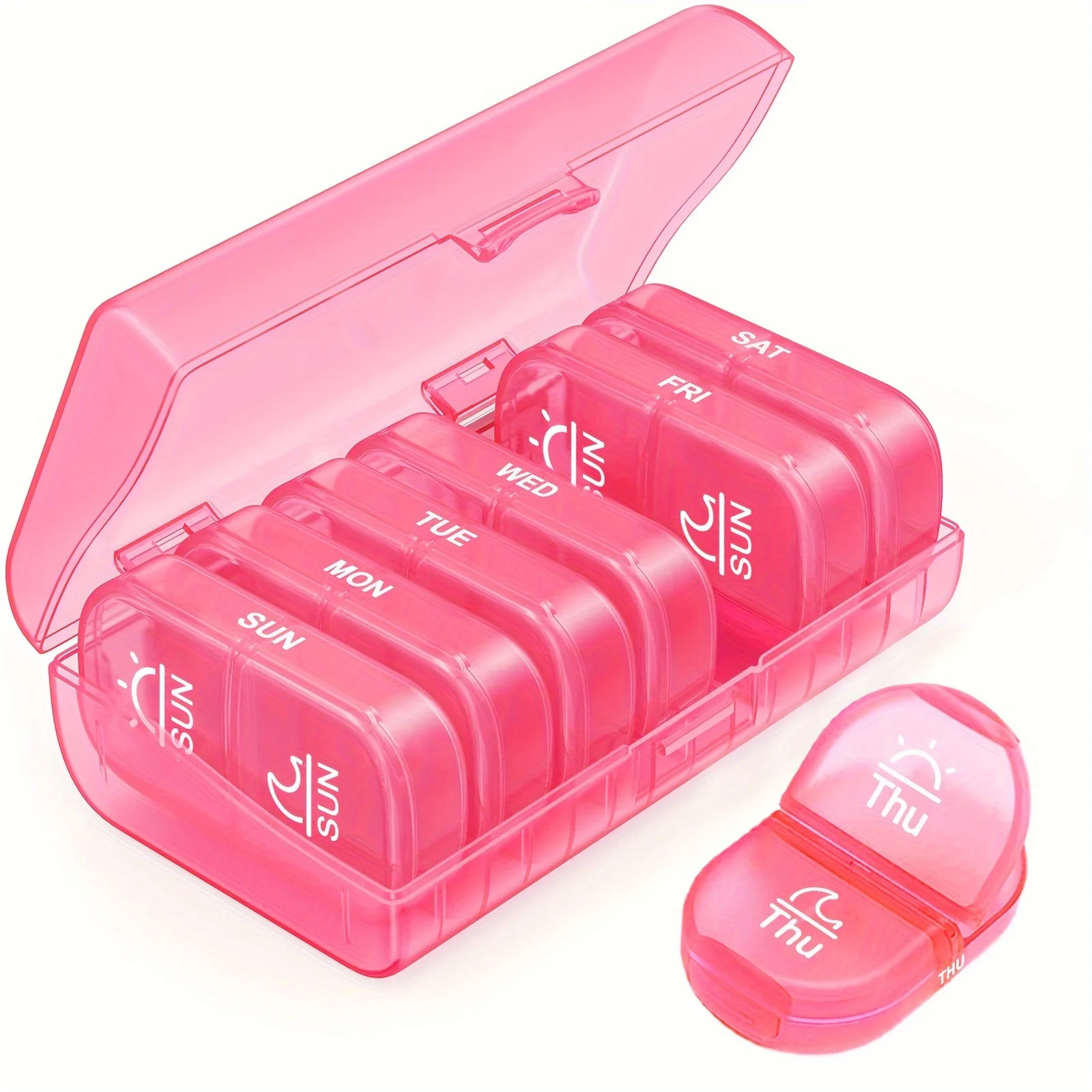 Weekly Pill Organizer 2 Times a Day, AM PM Pill Box 7 Day with One-Side Large Opening Design for Easy Filling