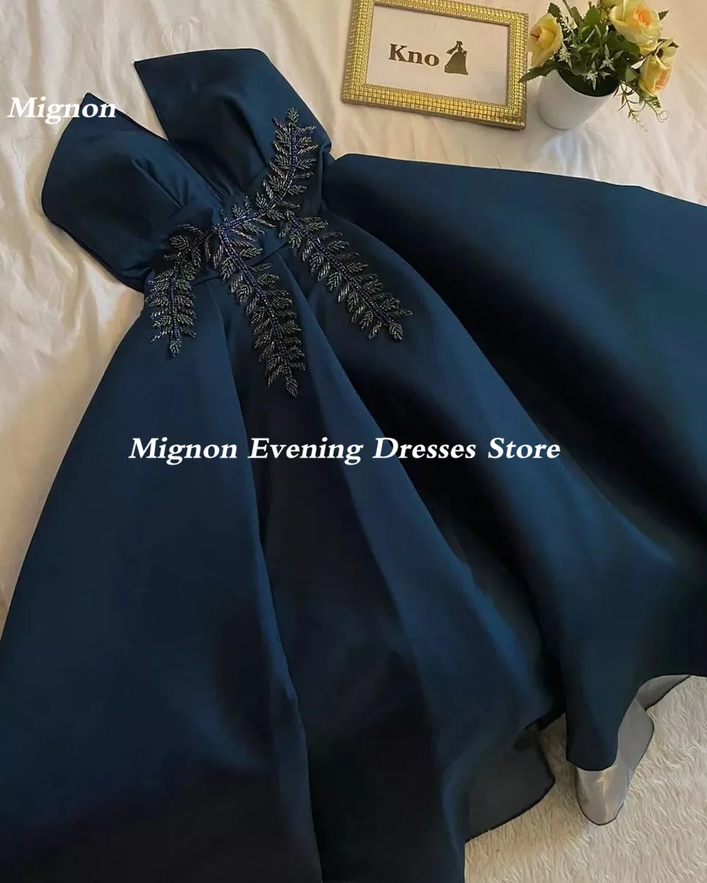 Mignon Satin a line aplikacje bez ramiączek popularne falbany suknia wieczorowa do kostek eleganckie formalne suknia wieczorowa dla kobiet 2023