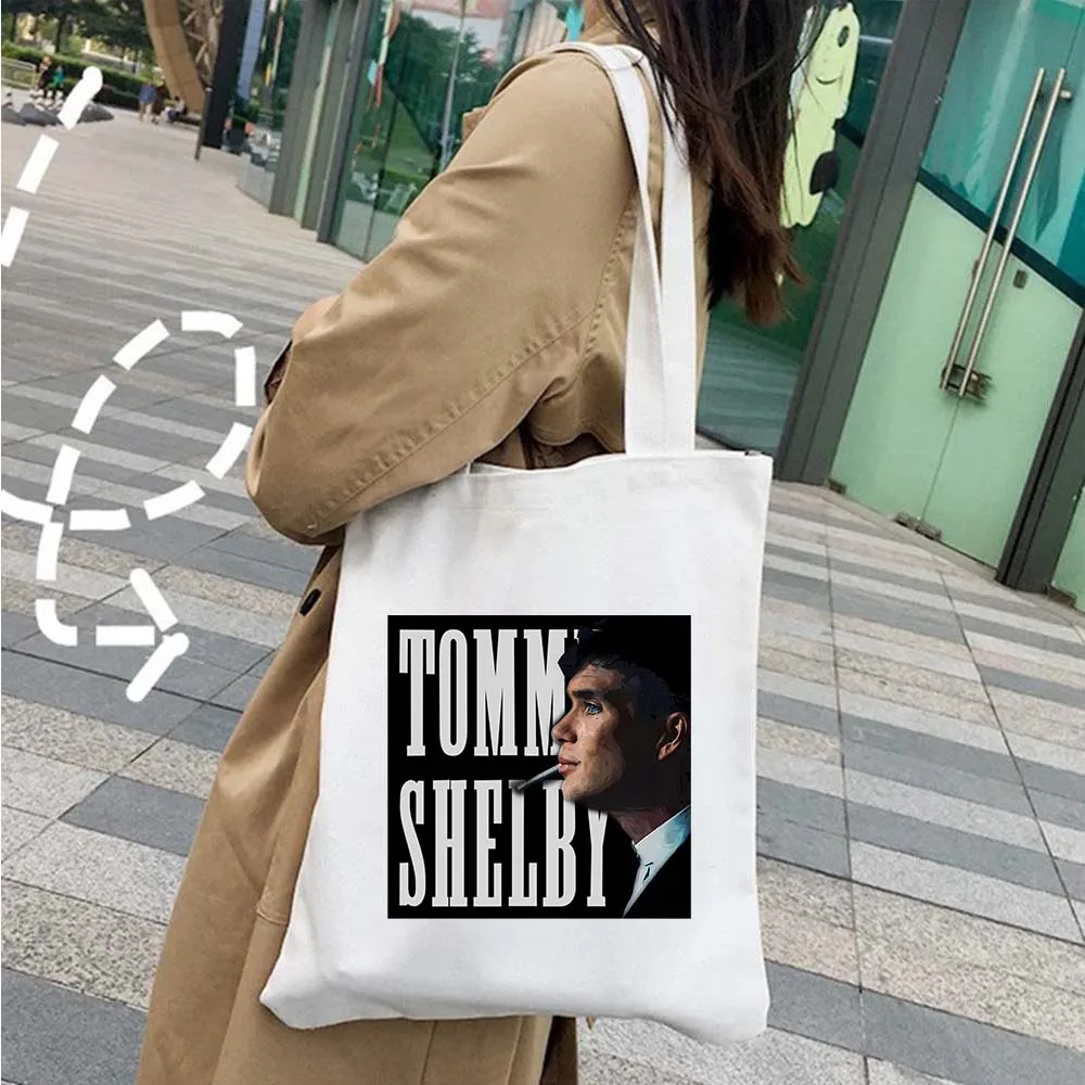 Peaky Blinders Tommy Shelby Cillian Murphy Boys Low Poly Women\'s Canvas Shopper School Cotton Tote Bag Harajuku Shoulder Handbag