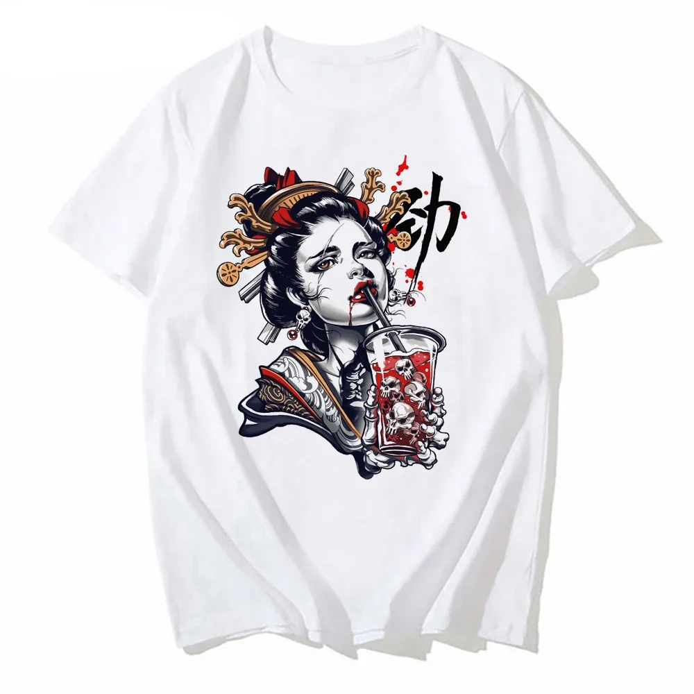 Japanese Geisha Samurai Vaporwave Urban Style Print T-Shirt Short Sleeve Spring Summer Boy Clothes Tops Clothing Tee Male Tshirt