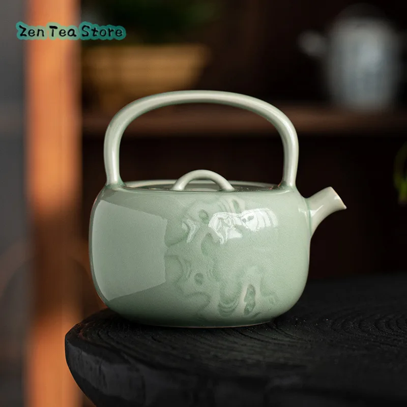 Relief Beam Pot Home Teapot Manual Ceramic Kung Fu Tea Set Large Teapot Taihu Stone Tea Infuser