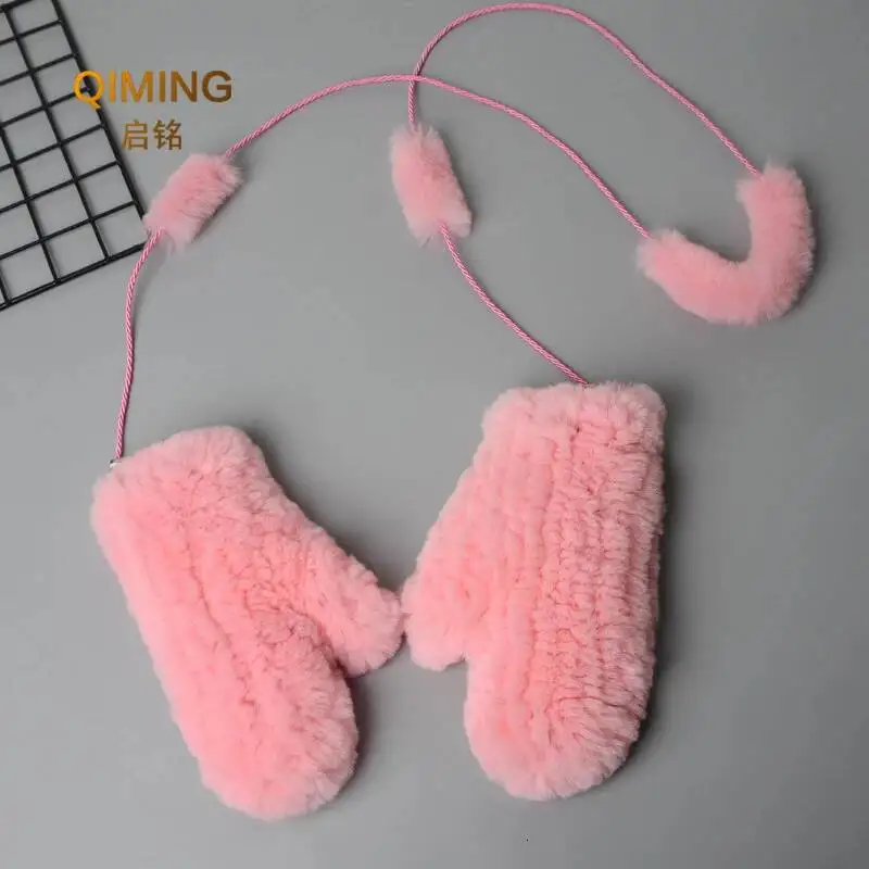 Women Real Fur Gloves Handmade Knitted 100% Natural Rex Rabbit Fur Mittens Girls Winter Warm Soft Genuine Fur Glove Plush