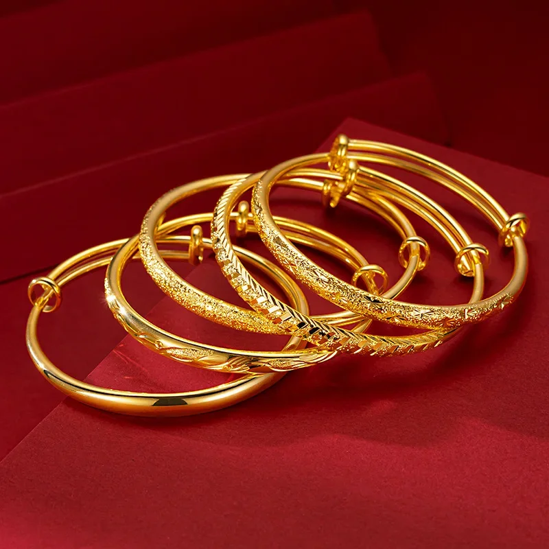 

24K Real Gold 999 Bangles Women's Full Star Push-pull Bracelet Female Hundred Meteor Shower Thickened Golden Yellow Jewelry