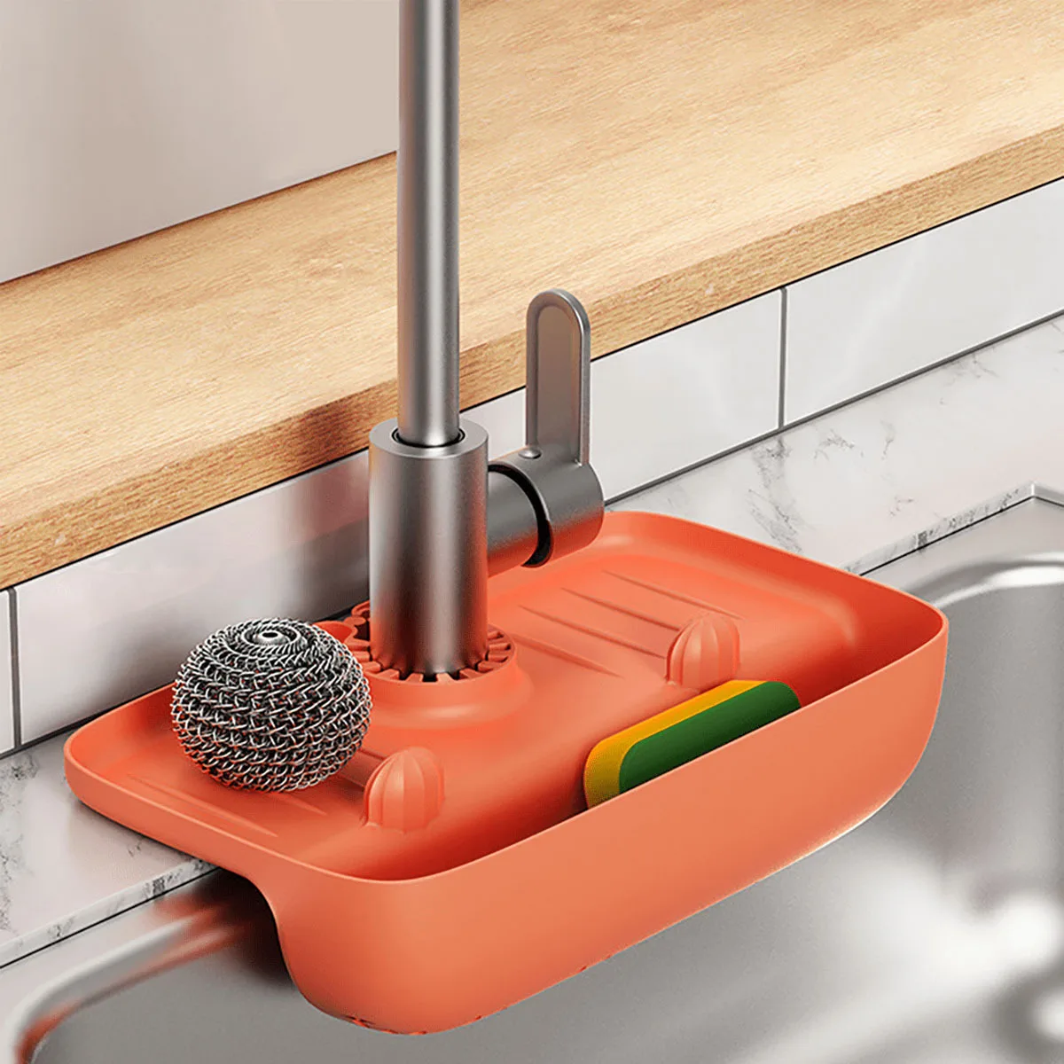 Haushalt Silikon Waschbecken Abfluss Rack Wasserhahn Splash Proof Ablauf Rack Wasser Sammeln Pad Schwamm Lappen Stahl Wolle Gadget Lagerung Box