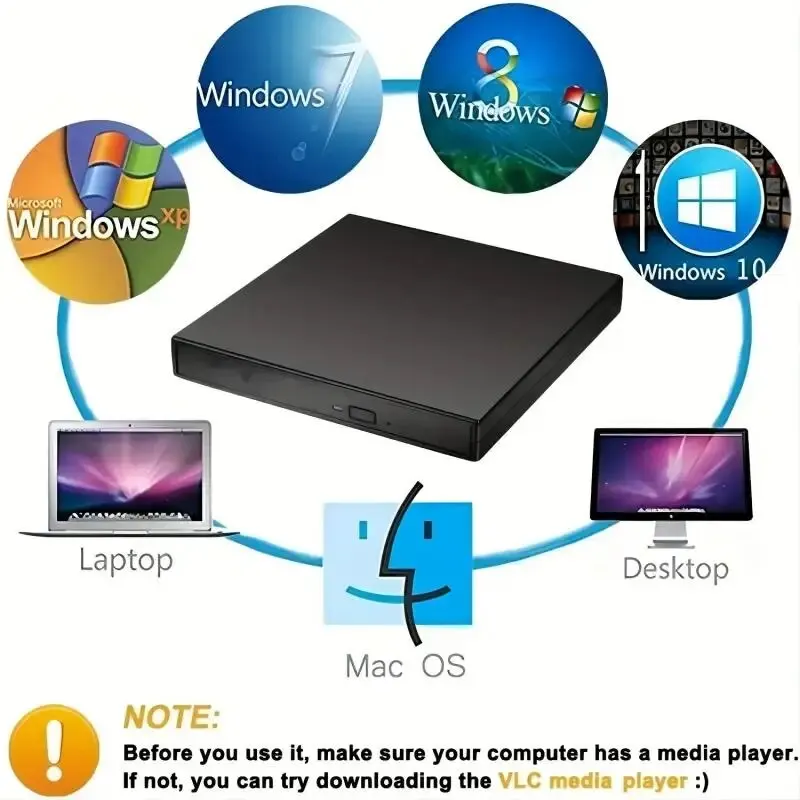 외장 CD DVD 드라이브, USB 2.0 슬림형 보호 가능 외장 CD-RW 드라이브 노트북용 DVD-ROM 플레이어 데스크탑 PC