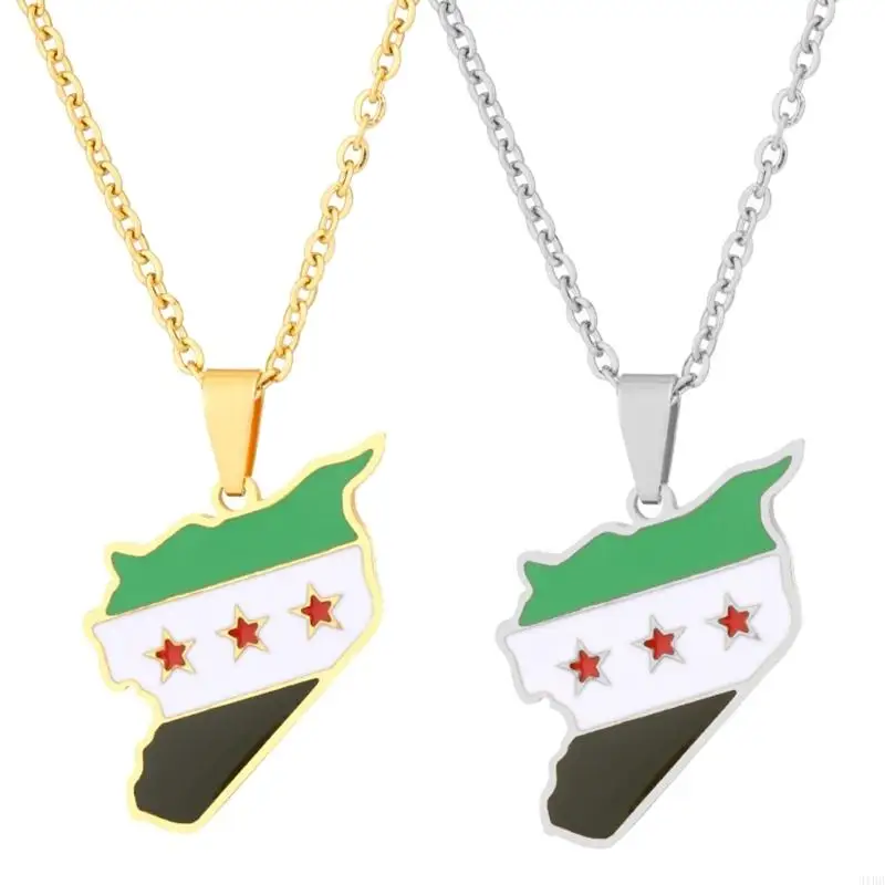 31BB Unique Syria Map Pendant Necklaces Traditional Flag Pendant Friendship Necklace For Women Men Jewelry Holiday Party Gift