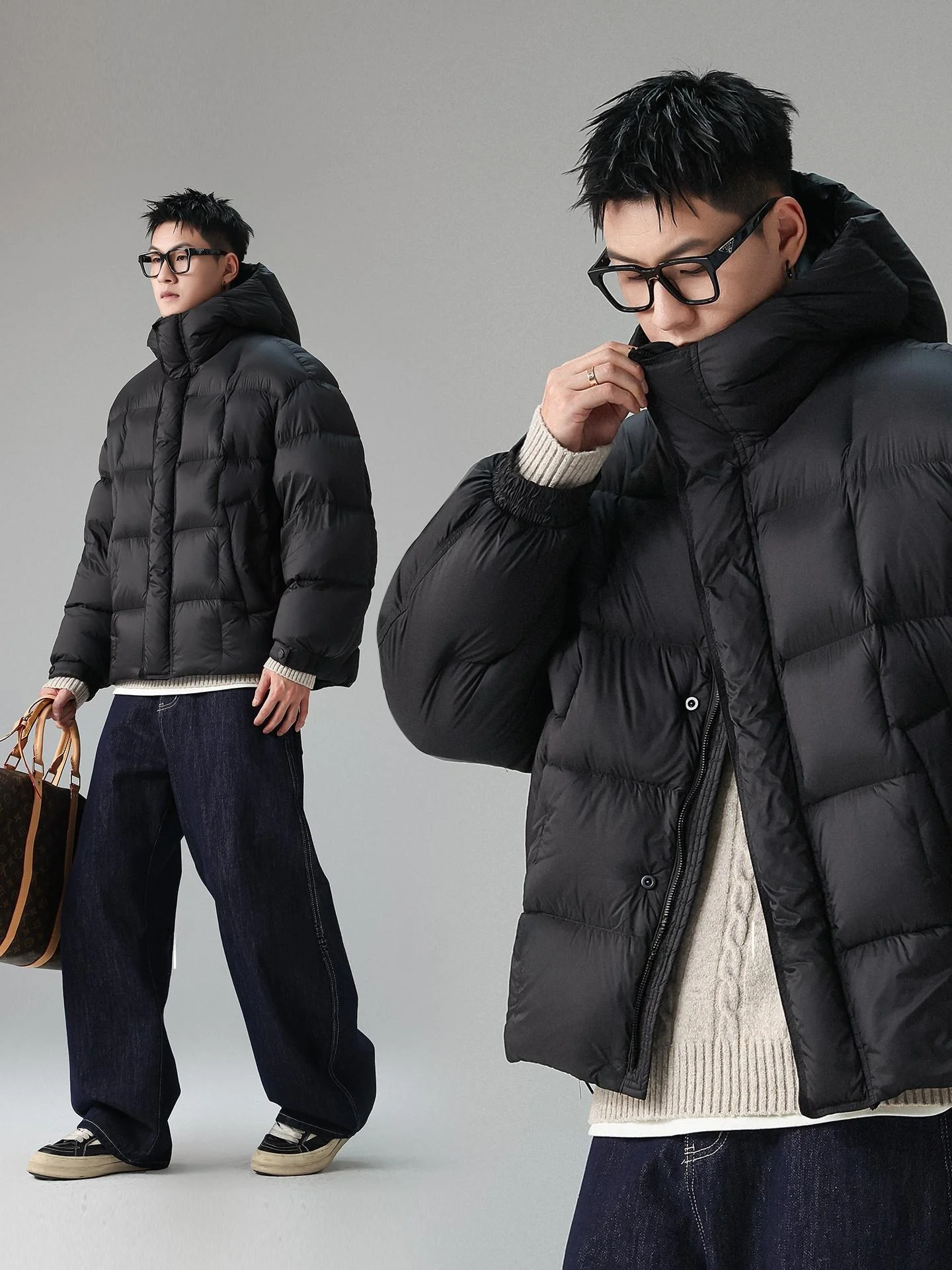 

Мужская зимняя куртка-пуховик свободного кроя с капюшоном, высоким наполнителем, длинными рукавами, термоизоляцией, Cleanfit Sle