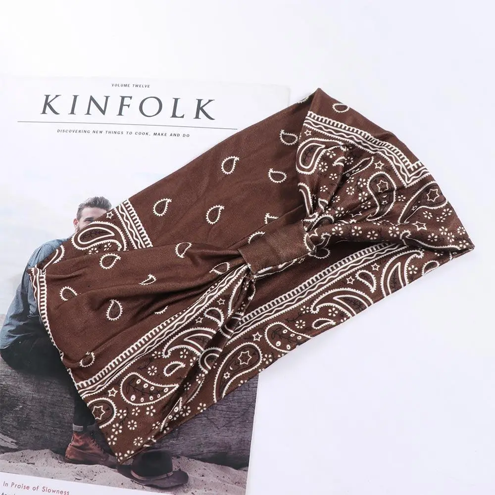 Cashew Print Boho Knot Turbans Headwrap Elastic Charming Yoga Headband Wide Edge Colorful Sports Sweatband Hiking