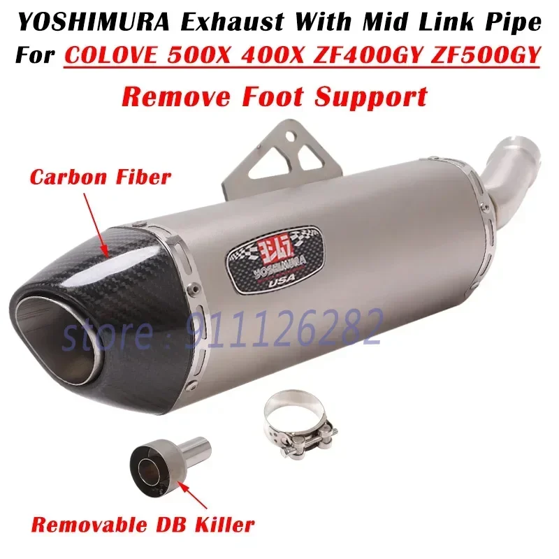 For COLOVE 500X 400X Macbor Montana XR5 Motorcycle Yoshimura Exhaust Escape Modify Carbon Fiber Muffler With Link Pipe DB Killer