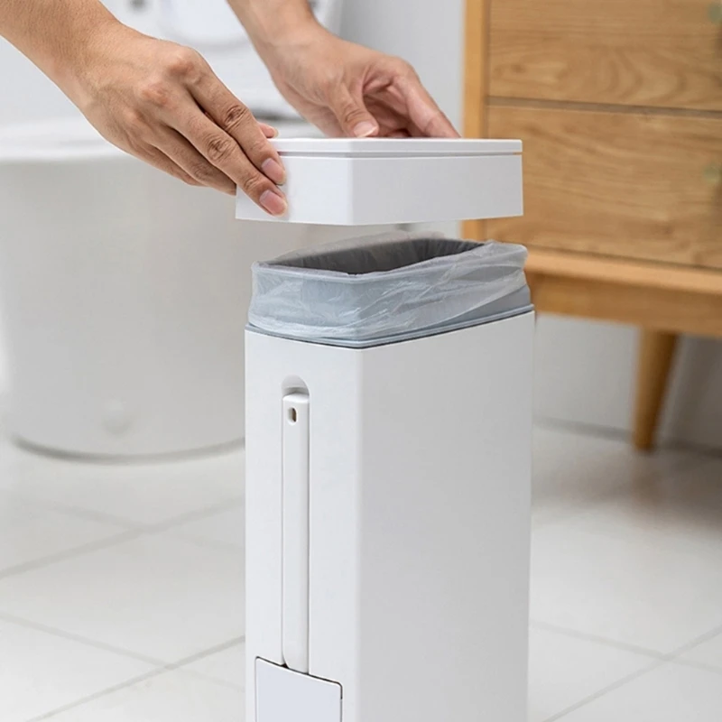 Narrow Bathroom Trash Can with Toilet Brush 4.5L Press-type Waste Bin Dustbin Kitchen Garbage Bucket Household Cleaning