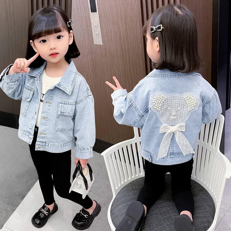 2-7 years Girls Denim Jackets Toddler Kids Baby Girl Coat Spring Autumn Clothes Children Cartoon Floral Jacket Coat Outwear