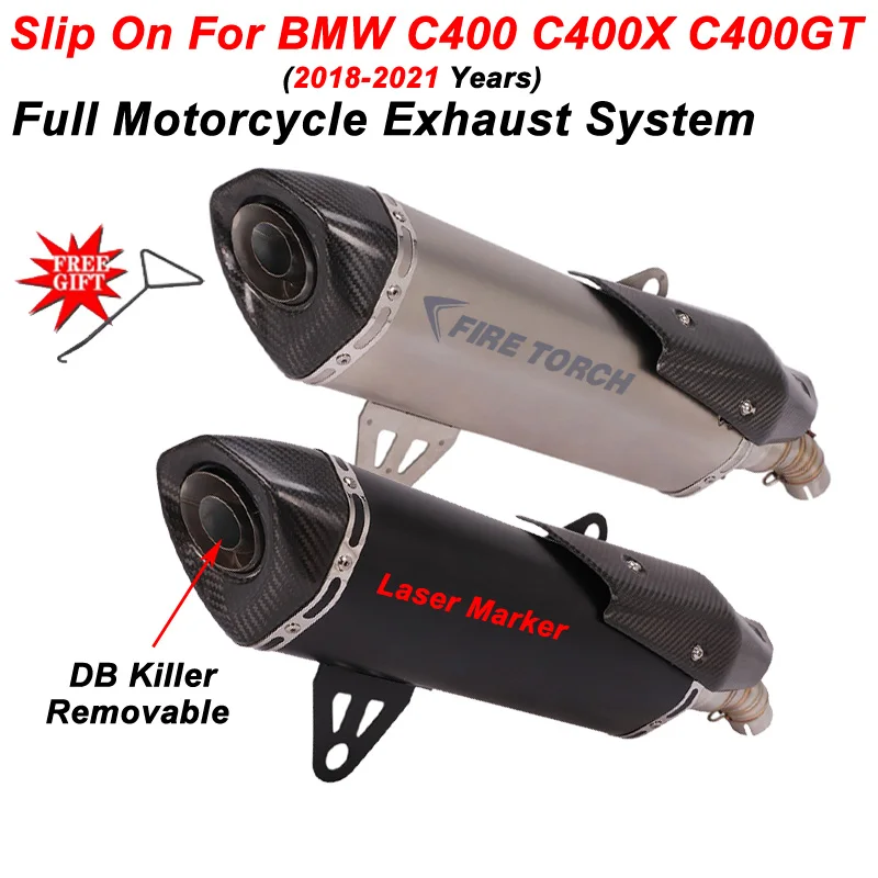 

Slip On For BMW C400 C400X C400GT 2018 - 2020 2021 Motorcycle Exhaust FIRE TORCH Escape Link Pipe Carbon Fiber Muffler DB Killer