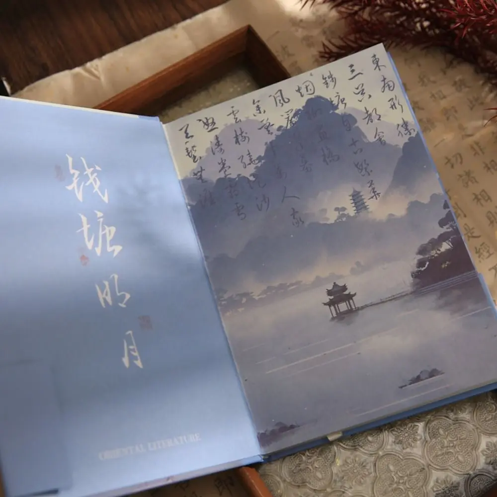 Capa dura Student Diary Notebook, Beautiful Notepad, Design clássico, Ilustração, Poesia Landscape, Página Colorida