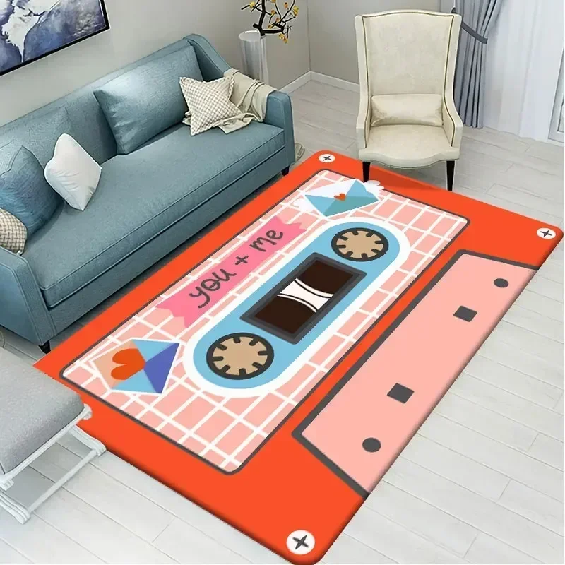 Retro Cassette Non Slip 100% Felt Living Room Carpet for Home Bedroom Decorative Washable Floor Door Mats Sofa Coffee Table Rugs